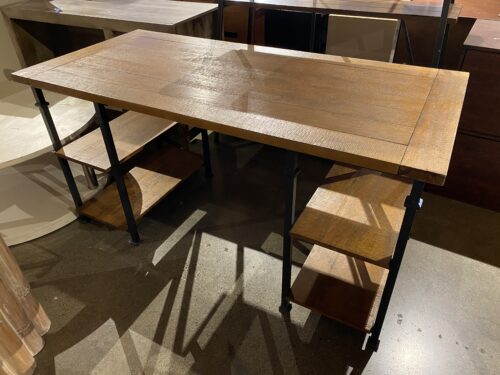 Industrial Wood Desk with Double Shelves