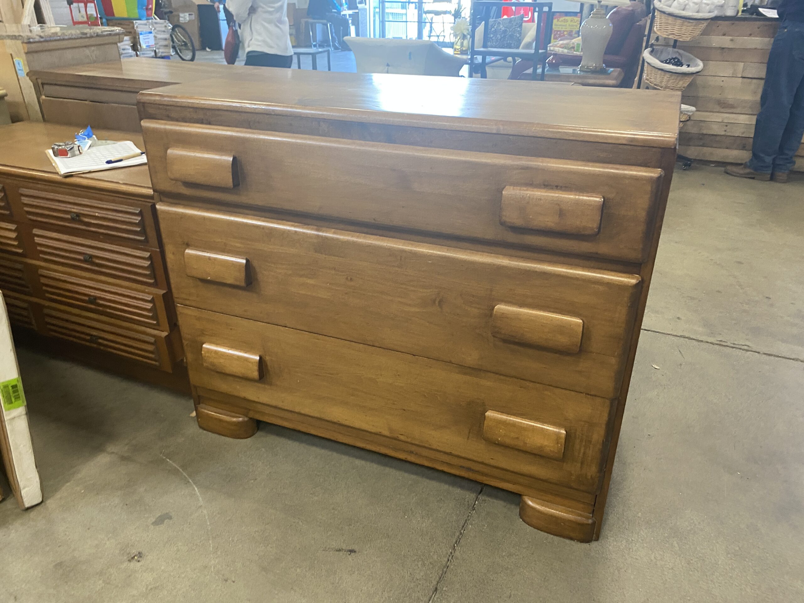 Wide 3 Drawer Aged Wood Dresser