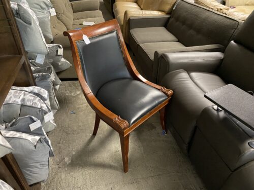 Brown Oak Chair with Bracketed Black Cushion