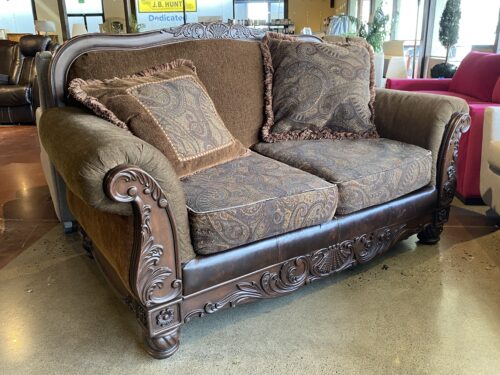 Stately Ornate Wood Trim Loveseat