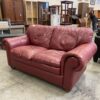 Burgundy Leather Roll Arm Loveseat