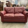 Burgundy Leather Roll Arm Loveseat