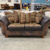 Vintage Look Aged Leather Pillow Backed Loveseat