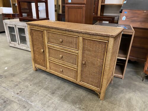 Light Ratan Braided Wicker Credenza