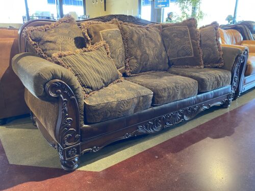 Stately Ornate Wood Trim Sofa