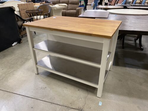 Bar Height Shelved Dining Table with Butcher Block Top