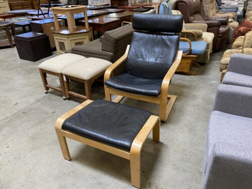 IKEA Poang Low Stress Leather Cushioned Rocker with Ottoman