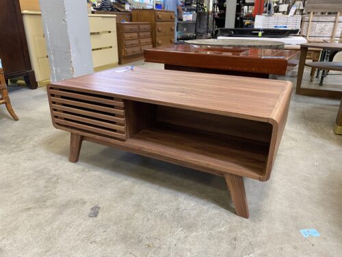 Mid-Century Modern Warm Wood Sliding Door Coffee Table