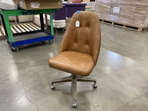 Brown Tufted Leather Swivel Dining Chair