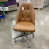 Brown Tufted Leather Swivel Dining Chair