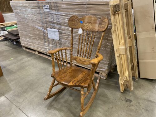 Polished Oak Rocking Chair with Angry Fish Decal