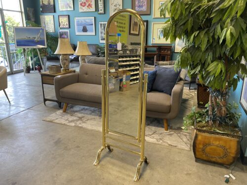 Glittering Golden Rod Standing Mirror with Suede Back