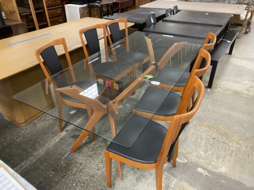 MCM Glass Topped Dining Table Set with 6 Chairs