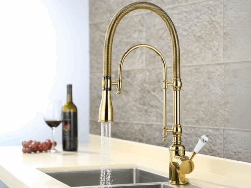NEW IN BOX! KUNMAI Gold Kitchen Faucet with Pull-Down Sprayer