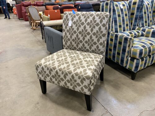 White Fabric with Beige Snowflake Design Slipper Chair