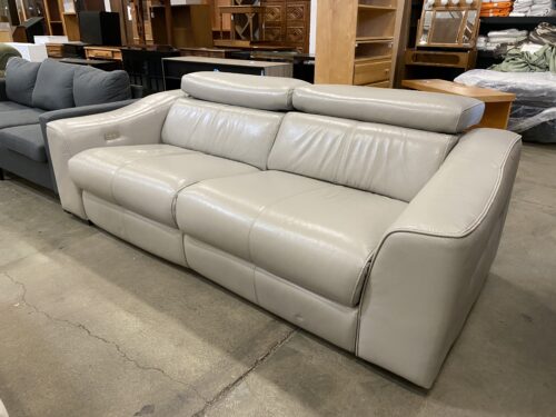 Subtly Grey Leather Double Recliner with Moving Headrests