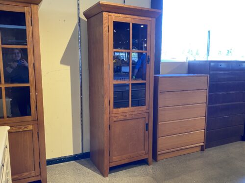 Left Open Mission Style Glass Door Cabinet