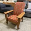 Wood Framed Rolling Lounge Chair with Orange Fern Cushion