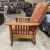 Wood Framed Rolling Lounge Chair with Orange Fern Cushion