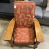 Wood Framed Rolling Lounge Chair with Orange Fern Cushion