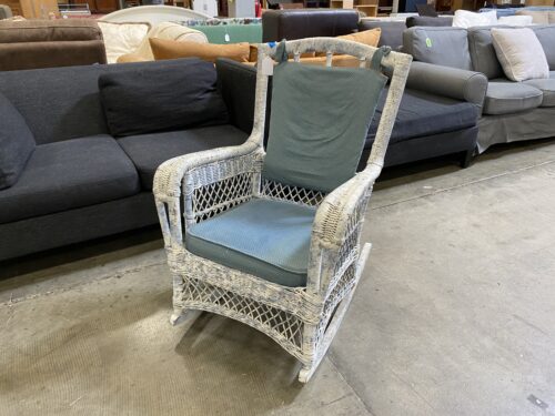 Blue and White Vintage Wicker Rocking Chair