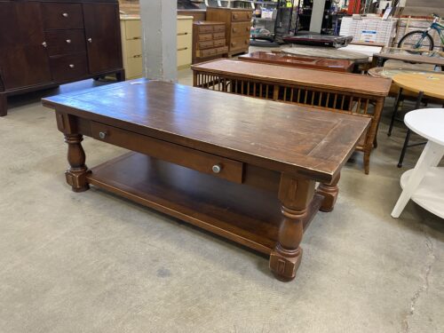 Solid Dark Wood Coffee Table with Deep Drawer