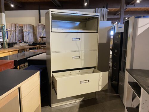 Tall Tan File Cabinet w/ Open Front Drawer