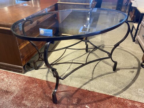 Oval Glass Top Tea Table w/ Metal Frame