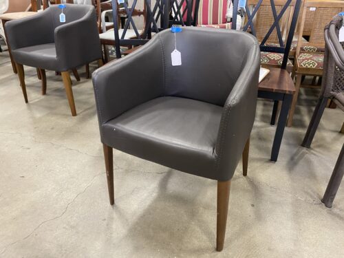 Brown Leather U Chair with Wood Legs