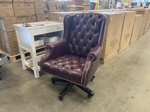 Shiny Burgundy Studded Leather Captain's Chair