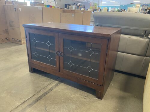 Red Wood Cathedral Glass Tv Stand