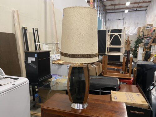 Vintage Walnut and Smoked Glass XL Table Lamp