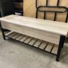 White Wood and Black Metal Storage Bench