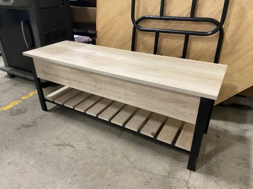 White Wood and Black Metal Storage Bench