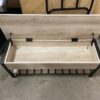 White Wood and Black Metal Storage Bench