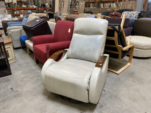 Light Grey Wood Armed Electric Swivel Recliner