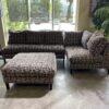 Grey and Red Geometric Patterned Sectional and Ottoman
