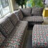 Grey and Red Geometric Patterned Sectional and Ottoman