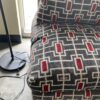 Grey and Red Geometric Patterned Sectional and Ottoman