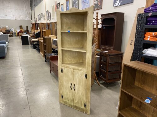 Light Tan Washed Corner Display Cabinet