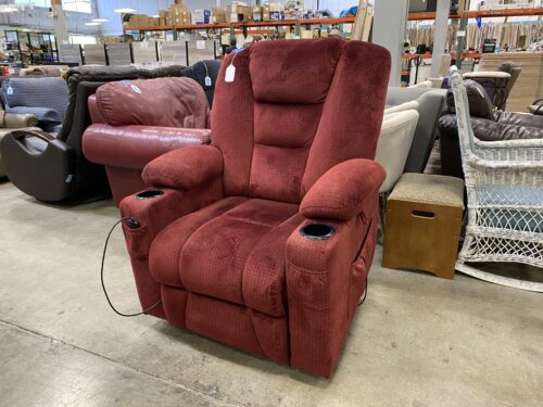 MCOMBO Ruby Red Plush Fabric Massaging Standing Recliner