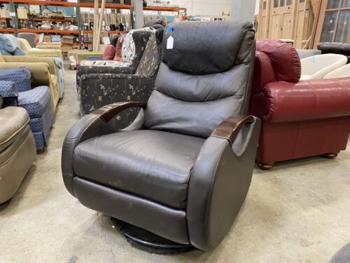 Dark Grey Wood Armed Manual Swivel Recliner