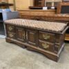 LANE Red Cedar Storage Bench with Brown Squares Cushion