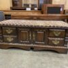 LANE Red Cedar Storage Bench with Brown Squares Cushion