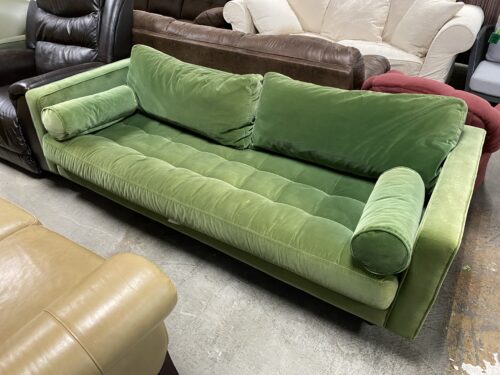 Elphaba Green Mid-Century Modern Couch with Rolled Cushions