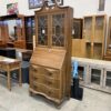 Vintage Oak Glass Hutch Topped Secretary Desk