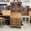 Vintage Oak Glass Hutch Topped Secretary Desk