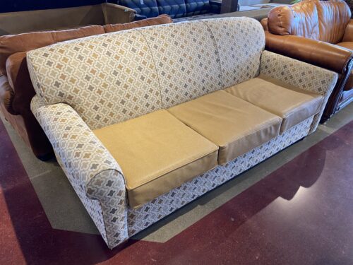 Tan Quatrefoil 3 Seater Sofa