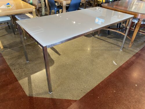 Filmed Glass Top Metal Base Table
