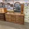 Aged Wood Dresser with Matching Vanity Mirror